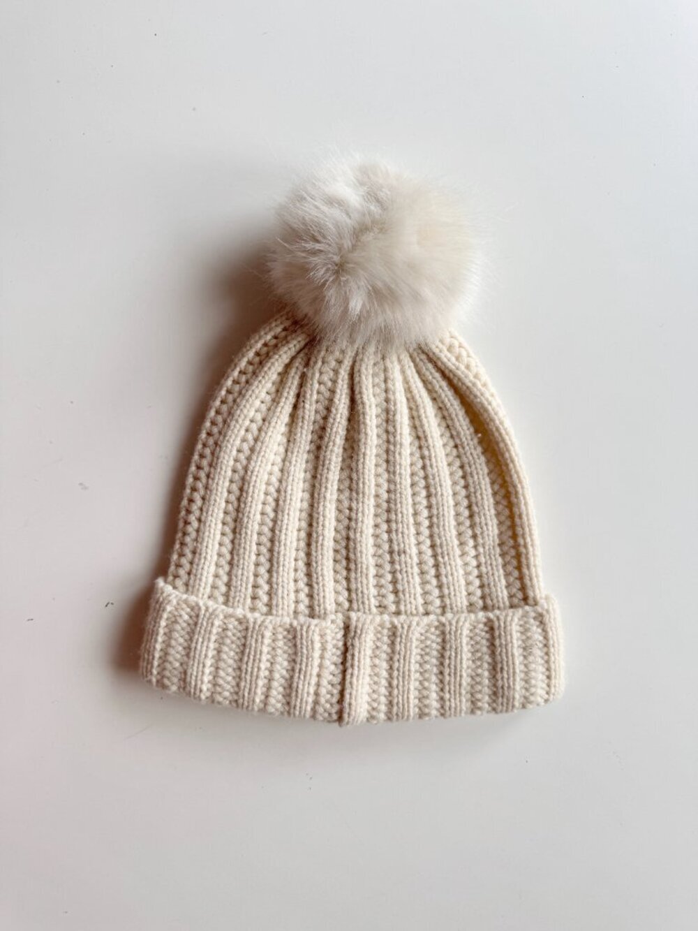 RESTORATION HARDWARE Ivory Wool Cashmere Ribbed Knit Beanie Toque Hat, One Size - Picture 5 of 6
